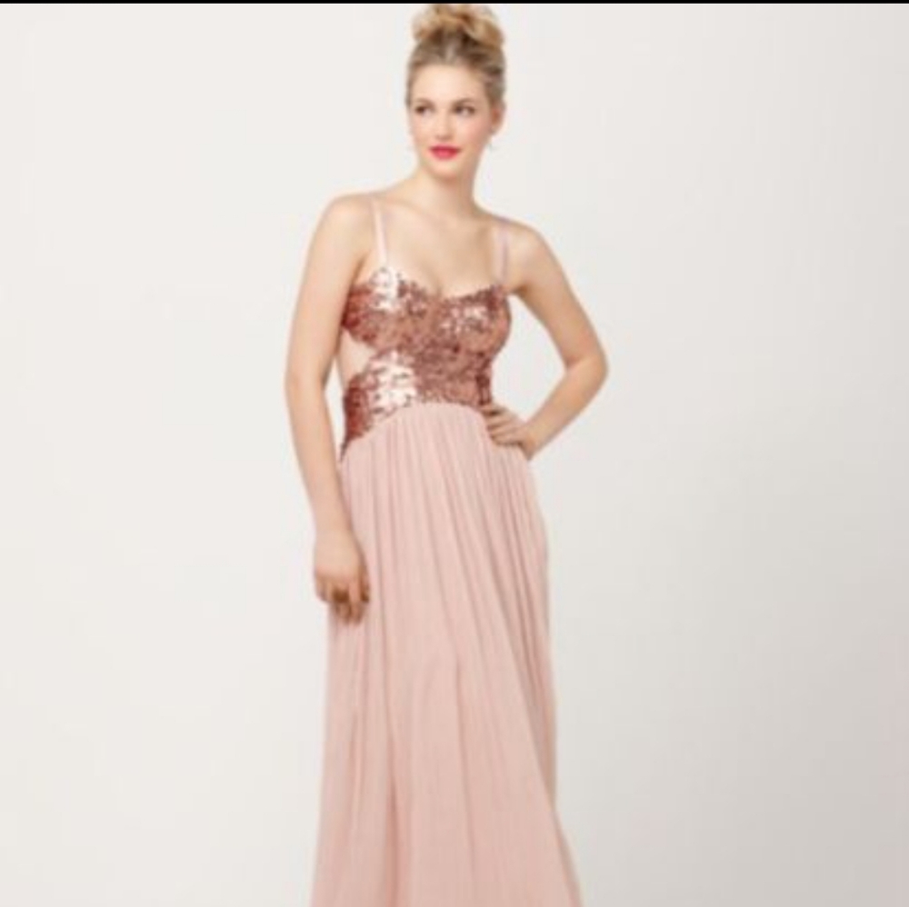 Jessica Simpson rose gold sequin formal prom dress